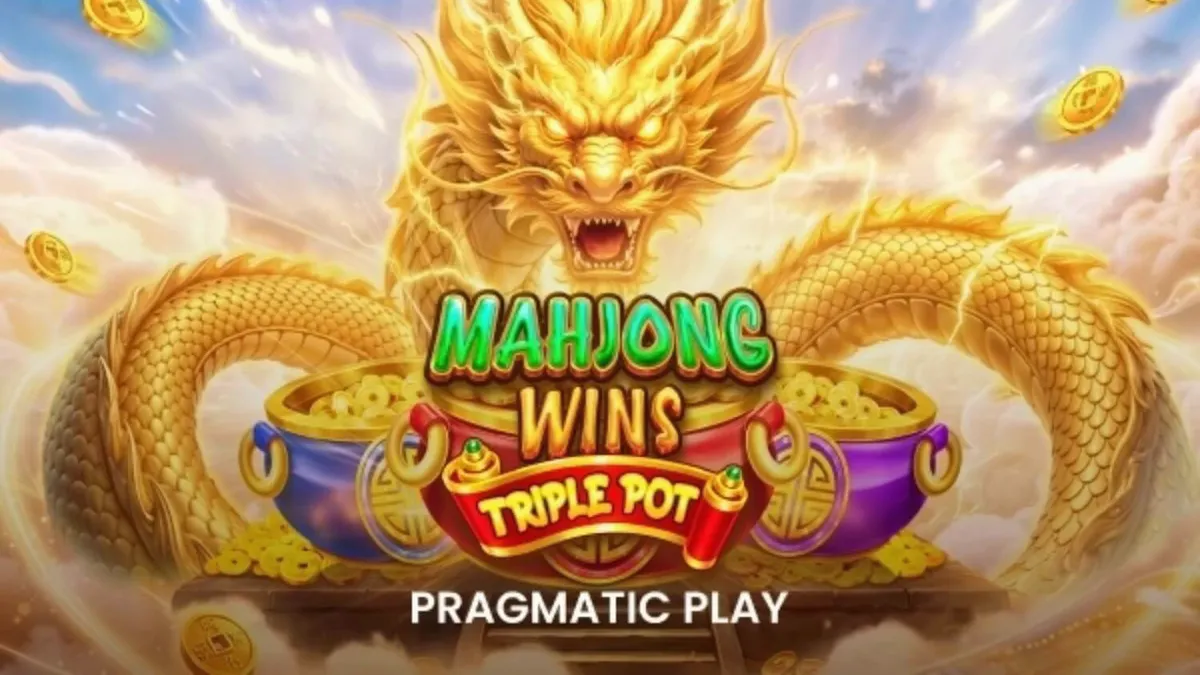 Tampilan visual slot Mahjong Wins Triple Pot dengan latar belakang benteng dan ubin Mahjong